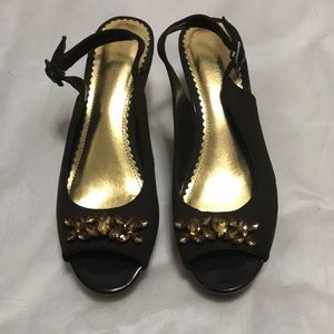 Laura Ashley brown and gold wedges size 8 1/2